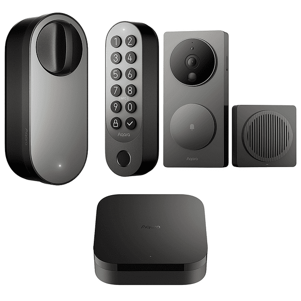 Промо пакет Aqara смарт ключалка Aqara U200 сива + смарт хъб Aqara Smart Hub М3 + смарт видео звънец Aqara G410 бял